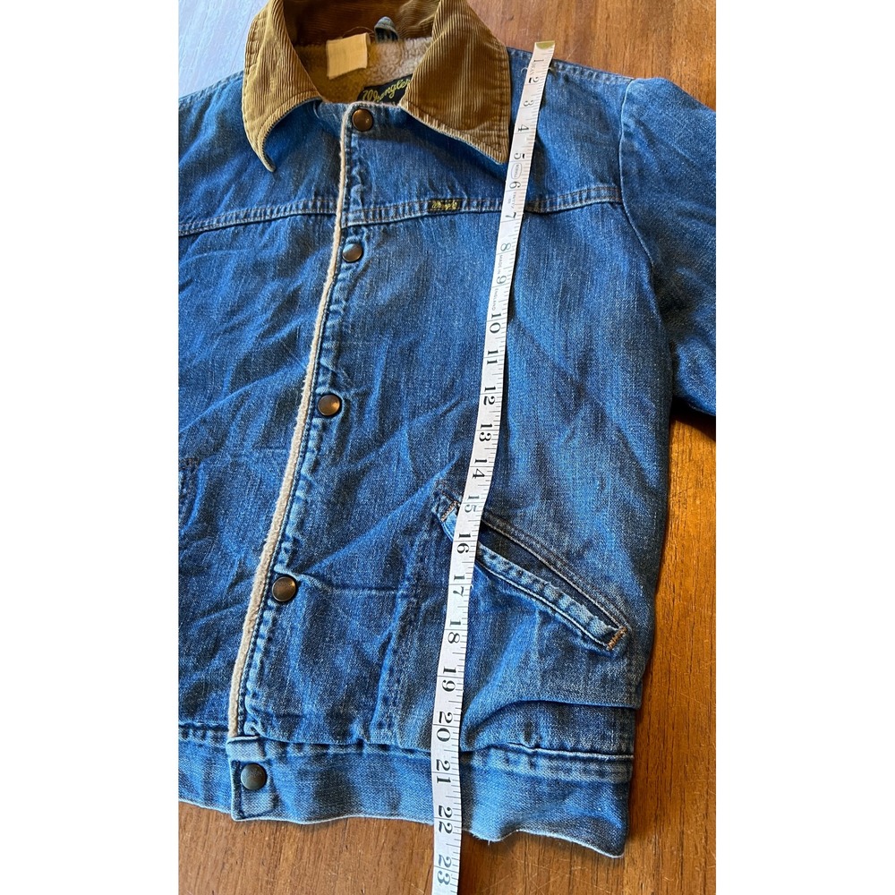 Vintage Wrangler Denim Jacket Sherpa Lined Corduroy Collar Blue Made in USA - Picture 7 of 8